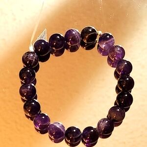 Genuine Natural Amethyst 10mm Beaded Bracelet Size 7" stretch
